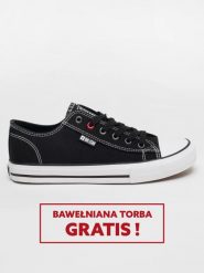 Trampki damskie niskie czarne JJ274A501 906. Czarne trampki Big Star, bez wzorów, z żakardem, bez zapięcia. W wyprzedaży za 88.99 zł.
