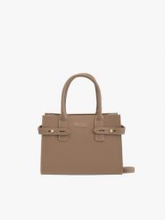 Beżowa torebka kuferek ze skóry licowej. Brązowe torby na ramię Brawo sp. z o.o., bez wzorów, ze skóry, eleganckie, na ramię, bez dodatków. Za 399.99 zł.