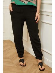 Curvy Lady Lniane spodnie w kolorze czarnym rozmiar: 44/46. Czarne spodnie materiałowe Curvy Lady, bez wzorów, ze lnu, z standardowym stanem. Za 73.93 zł.