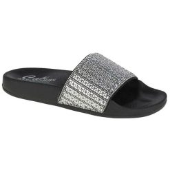 Klapki na basen damskie, Pop Ups-New Spark. Szare klapki Skechers, bez wzorów, z materiału, bez obcasa. Za 189.99 zł.