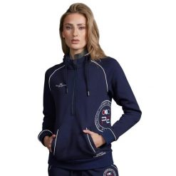 Damska bluza jeździecka Premier Equine PE Team. Niebieskie bluzy PREMIER EQUINE, bez wzorów, z bawełny, z kapturem. Za 367.50 zł.