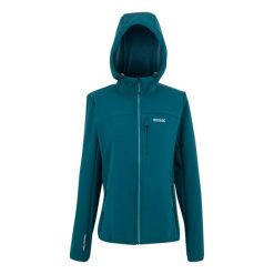 Kurtka damska softshell przeciwdeszczowy Ossek. Niebieskie kurtki sportowe Regatta, bez wzorów, z materiału, bez kaptura, trekkingowe. Za 399.99 zł.