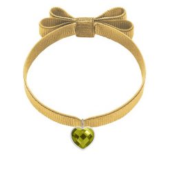 Bransoletka z posrebrzanym sercem z oliwkowym kryształem na podwójnej wstążce w kolorze złotym. Żółte bransoletki Lilou, posrebrzane. Za 128.00 zł.