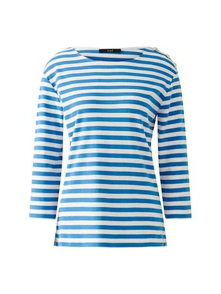 Oui Koszulka w kolorze niebieskim rozmiar: 34. Niebieskie bluzki Oui, bez wzorów, z bawełny, bez kołnierzyka, bez ramiączek. Za 69.42 zł.