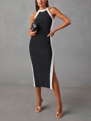 Milan Kiss Sukienka w kolorze biało-czarnym rozmiar: L. Białe sukienki Milan Kiss, l, bez wzorów, bez kołnierzyka, bez ramiączek, midi. Za 152.99 zł.