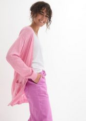 Sweter bawełniany bez zapięcia, z dzianiny o splocie drobnych oczek. Czerwone swetry bonprix, bez wzorów, z bawełny, bez ramiączek. Za 109.99 zł.