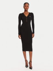 Elisabetta Franchi Sukienka dzianinowa AM-10B-56E2-V390 Czarny Slim Fit. Czarne sukienki Elisabetta Franchi, bez wzorów, z dzianiny, bez kołnierzyka, bez ramiączek. Za 1,689.00 zł.