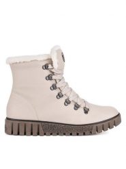 Rieker Trzewiki Y3432-60 Beżowy. Brązowe botki Rieker, bez wzorów, z materiału, bez obcasa, na płaskiej podeszwie, bez zapięcia. Za 379.99 zł.