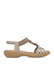 Rieker Sandały CEO-61855-62 Beżowy. Brązowe sandały Rieker, bez wzorów, ze skóry, bez obcasa, na płaskiej podeszwie, bez zapięcia. Za 319.99 zł.