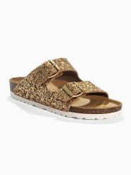 BACKSUN Klapki "Bali" w kolorze złotym rozmiar: 40. Żółte klapki Backsun, bez wzorów, z materiału, z otwartym noskiem, bez obcasa. Za 130.99 zł.