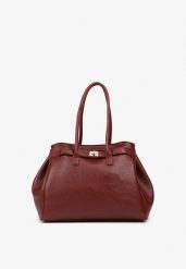 Bordowa Torebka Typu Shopperka na Ramię z Klamrą Remille. Czerwone torby na ramię Born2be, bez wzorów, z jeansu, biznesowe, na ramię, bez dodatków. Za 169.99 zł.
