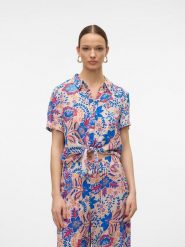 Vero Moda Bluzka w kolorze niebiesko-beżowym rozmiar: XS. Brązowe bluzki Vero Moda, s, bez wzorów, z wiskozy, klasyczne, bez kołnierzyka, bez ramiączek. Za 35.10 zł.