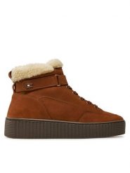 Tommy Hilfiger Botki Faux Fur Nubuck Low Lace-Up FW0FW08172 Brązowy. Brązowe botki TOMMY HILFIGER, bez wzorów, z nubiku, bez obcasa, na płaskiej podeszwie, bez zapięcia. Za 749.99 zł.