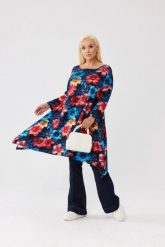 Asymetryczna tunika w hibiskusy OVERSIZE PLUS SIZE XXL. Czerwone tuniki Moda Size Plus Iwanek, na co dzień, na lato, l, bez wzorów, z bawełny, eleganckie, z asymetrycznym kołnierzem, plus size, bez ramiączek. Za 179.90 zł.