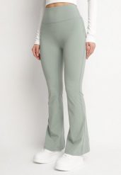 Miętowe Legginsy o Kroju Dzwonów z Wysokim Stanem Koritea. Zielone legginsy Born2be, l, bez wzorów, z jeansu, z podwyższonym stanem. Za 39.99 zł.