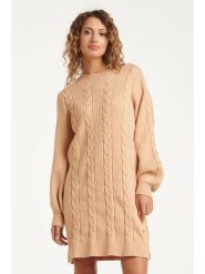 Smashed Lemon Sukienka dzianinowa w kolorze beżowym rozmiar: XS. Brązowe sukienki Smashed Lemon, na co dzień, xs, bez wzorów, z dzianiny, bez kołnierzyka, bez ramiączek, midi, proste. Za 143.99 zł.