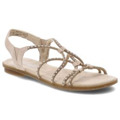 Sandały damskie Rieker, cholewka ze skóry ekologicznej z cyrkoniami na płaskiej podeszwie, brązowe, 64270-90. Brązowe sandały Rieker, bez wzorów, ze skóry ekologicznej, bez obcasa, na płaskiej podeszwie, bez zapięcia. Za 289.00 zł.