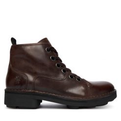 Botki Fly London. Brązowe botki Fly London, bez wzorów, bez obcasa, na płaskiej podeszwie, bez zapięcia. Za 629.99 zł.