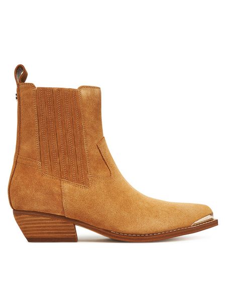 Guess Kowbojki FLTLN2 SUE10 Brązowy. Brązowe botki Guess, z aplikacjami, ze skóry, bez obcasa, na słupku, bez zapięcia. Za 845.00 zł.