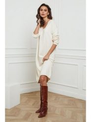 So Cachemire Sukienka dzianinowa "Palerme" w kolorze kremowym rozmiar: S. Brązowe sukienki So Cachemire, s, bez wzorów, z dzianiny, bez kołnierzyka, bez ramiączek, midi. Za 184.89 zł.