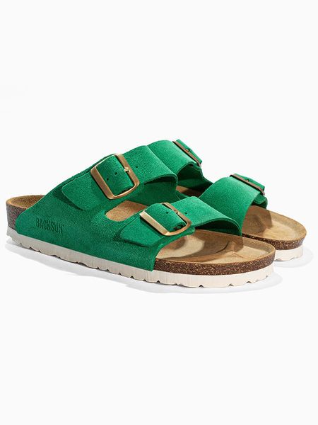 BACKSUN Skórzane klapki "Bali" w kolorze zielonym rozmiar: 38. Zielone klapki Backsun, bez wzorów, ze skóry, z otwartym noskiem, bez obcasa. Za 159.95 zł.