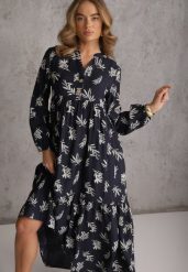 Niebieska Wiskozowa Sukienka o Rozkloszowanym Kroju z Guzikami przy Dekolcie Seave. Niebieskie sukienki Renee, na co dzień, l, bez wzorów, z tkaniny, boho, bez kołnierzyka, bez ramiączek, maxi, oversize. Za 129.99 zł.