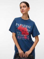 Vero Moda Koszulka w kolorze niebieskim rozmiar: S. Niebieskie bluzki Vero Moda, s, bez wzorów, z bawełny, bez kołnierzyka, bez ramiączek. Za 60.99 zł.