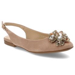 Beżowe Sandały Armodo Eleganckie Obuwie Damskie. Brązowe sandały Armodo, z aplikacjami, ze skóry, eleganckie, bez obcasa, bez zapięcia. Za 440.99 zł.