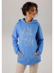 Aniston Bluza w kolorze błękitnym rozmiar: 38. Niebieskie bluzy Aniston, bez wzorów, z bawełny, z kapturem. Za 105.45 zł.