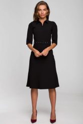 Elegancka sukienka koszulowa z kołnierzykiem paskiem czarna. Czarne sukienki Stylove, do pracy, l, bez wzorów, z materiału, biznesowe, bez kołnierzyka, bez ramiączek, maxi, koszulowe. Za 329.00 zł.