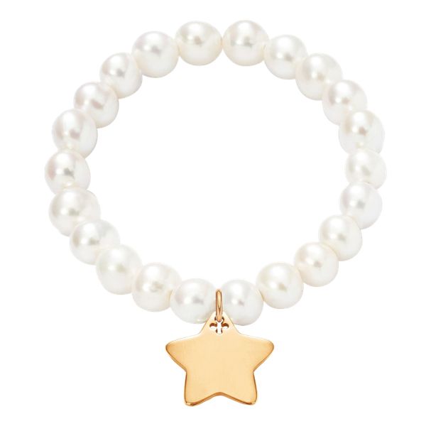 Bransoletka z pozłacaną gwiazdką na dużych białych perłach. Białe bransoletki Lilou, z perłą, pozłacane. Za 432.50 zł.