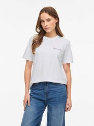 Vila Koszulka "Vinora" w kolorze białym rozmiar: XS. Białe bluzki Vila, xs, bez wzorów, z bawełny, bez kołnierzyka, bez ramiączek. Za 43.57 zł.