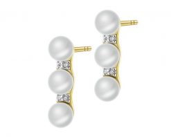 Kolczyki z żółtego złota z diamentami i perłami - próba 585. Żółte kolczyki Apart, z diamentem, złote. Za 1,290.00 zł.