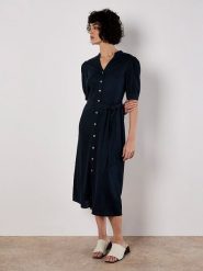 Apricot Sukienka w kolorze granatowym rozmiar: XL. Niebieskie sukienki Apricot, na co dzień, xl, bez wzorów, z tkaniny, bez kołnierzyka, bez ramiączek, maxi, proste. Za 86.99 zł.