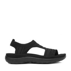 Sandały Rieker. Czarne sandały Rieker, bez wzorów, bez obcasa, na płaskiej podeszwie, bez zapięcia. Za 299.99 zł.