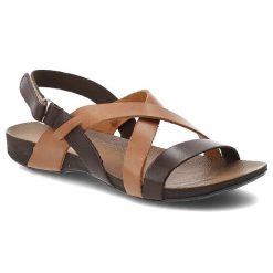 Sandały damskie Armodo, cholewka ze skóry naturalnej z krzyżującymi się paskami odkryty fason z zapięciem na kostce, brązowe, 40032. Brązowe sandały Armodo, bez wzorów, ze skóry, bez obcasa, bez zapięcia. Za 289.00 zł.