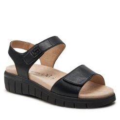 Sandały Caprice. Czarne sandały Caprice, bez wzorów, bez obcasa, na płaskiej podeszwie, bez zapięcia. Za 339.99 zł.