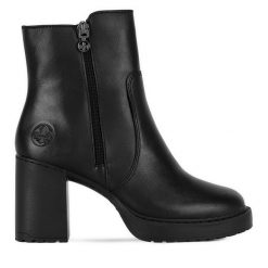 Botki Rieker. Czarne botki Rieker, bez wzorów, bez obcasa, na słupku, bez zapięcia. Za 335.00 zł.