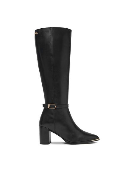 MEXX Kozaki EO-WI44-TUGA-03 Czarny. Czarne kozaki Mexx, ze skóry, bez obcasa, na słupku, bez zapięcia. Za 699.99 zł.