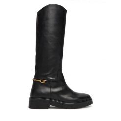 Oficerki Tommy Hilfiger. Czarne kozaki TOMMY HILFIGER, bez obcasa, na płaskiej podeszwie, bez zapięcia. Za 1,199.00 zł.