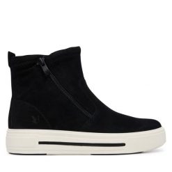 Botki Caprice. Czarne botki Caprice, bez wzorów, bez obcasa, na płaskiej podeszwie, bez zapięcia. Za 589.99 zł.