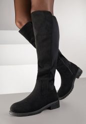 Czarne Kozaki Vices w Stylu Muszkieterek Amlave. Czarne kozaki Born2be, z jeansu, bez obcasa, na płaskiej podeszwie, bez zapięcia. Za 119.99 zł.