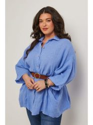 Curvy Lady Lniana koszula w kolorze niebieskim rozmiar: 40/42. Niebieskie koszule Curvy Lady, bez wzorów, ze lnu, klasyczne, z asymetrycznym kołnierzem, bez ramiączek. Za 153.71 zł.