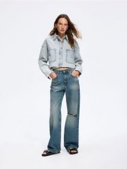 Jeansy straight z przetarciami - granatowy. Niebieskie jeansy Reserved, bez wzorów. Za 149.99 zł.