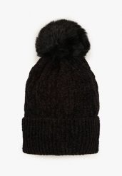 Czarna Czapka z Pomponem Zdobiona Warkoczowym Splotem Emmirae. Czarne czapki Born2be, z aplikacjami, z dzianiny. Za 34.99 zł.