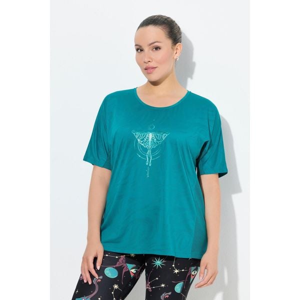 Damskie bluzka funkcyjna wstawki z siateczki okrągły dekolt rękaw 1/2. Zielone koszulki sportowe Ulla Popken, bez wzorów, z elastanu, bez ramiączek. Za 223.99 zł.