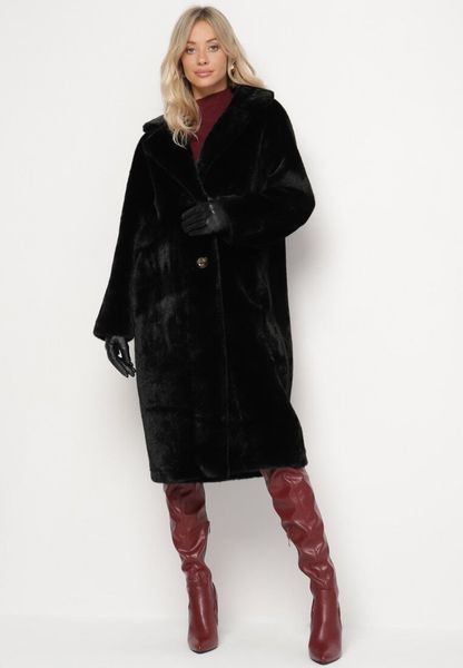 Czarny Futrzany Płaszcz Jednorzędowy z Kieszeniami Zapinany na Guziki Parilda. Czarne płaszcze Born2be, na zimę, m, bez wzorów, z futra, bez kaptura. Za 309.99 zł.