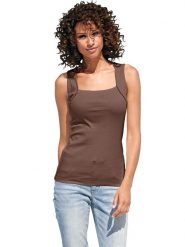 Heine Top w kolorze ciemnobrązowym rozmiar: 38. Brązowe topy Heine, bez wzorów, z bawełny, bez kołnierzyka, bez ramiączek. Za 57.06 zł.