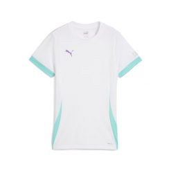 Damska koszulka do padla INDIVIDUAL PUMA White Purple Glimmer Aquatic Green. Białe bluzki Puma, xs, bez wzorów, klasyczne, bez kołnierzyka, bez ramiączek. Za 159.00 zł.