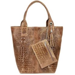 Shopperka skórzana VERA PELLE L94 beżowa taupe. Brązowe shopper bez wzorów, ze skóry, bez dodatków. Za 230.99 zł.